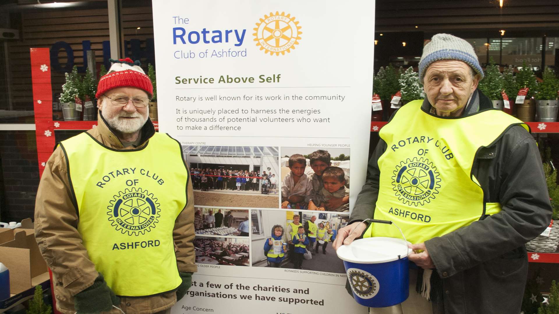 Jack Parkinson, right, collecting for good causes in Ashford just before Christmas with fellow Rotary Club member Alan Paterson
