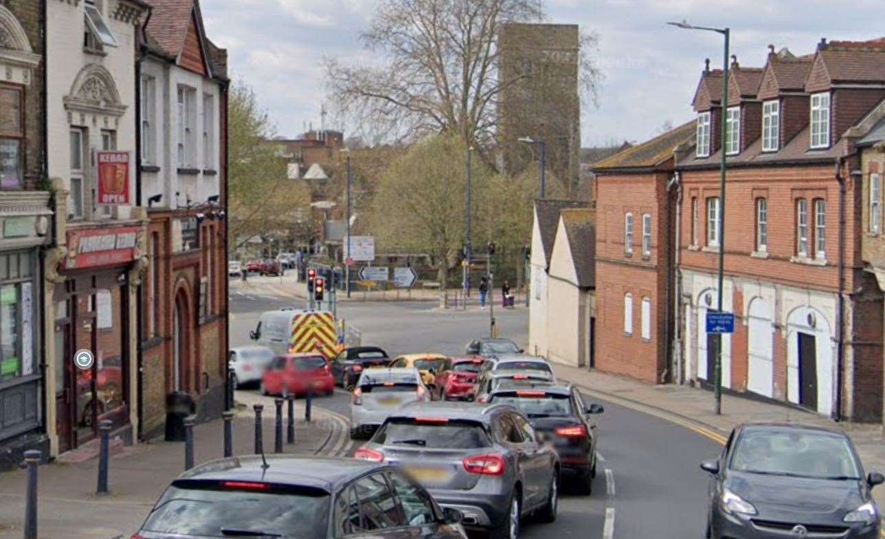 East Hill, Dartford has been shut due to an oil spill. Photo: Google