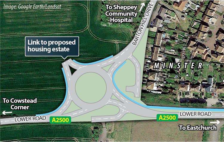 A graphic showing how the new roundabout looks at Lower Road, Minster