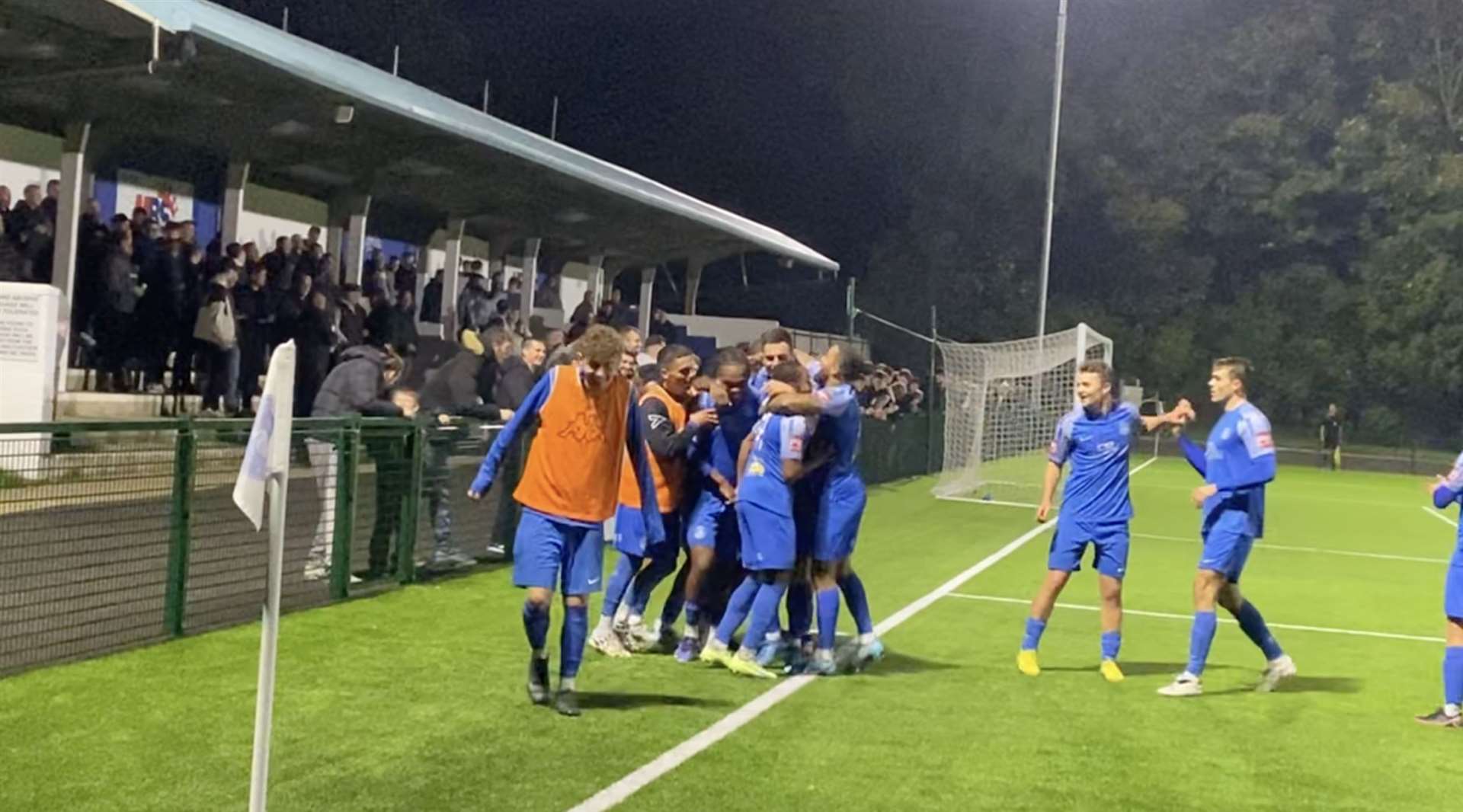 Celebrations after the first goal at Herne Bay's win over Lewes