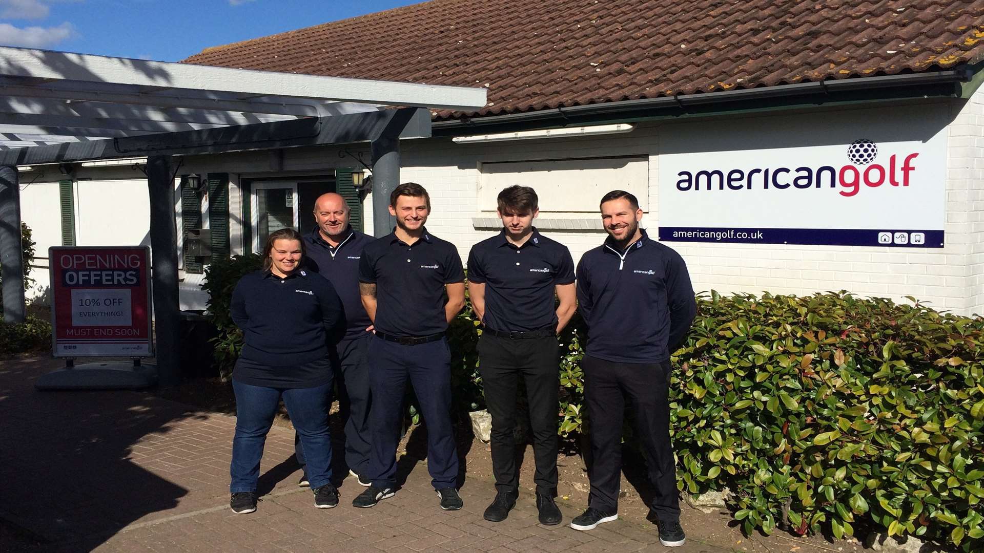 American Golf has taken over the shop at Gravesend Golf Centre and taken on staff, from left, Angela Lathey, Mark Taylor, Dan Fairbrass, Tom Probin and Austin Wedge