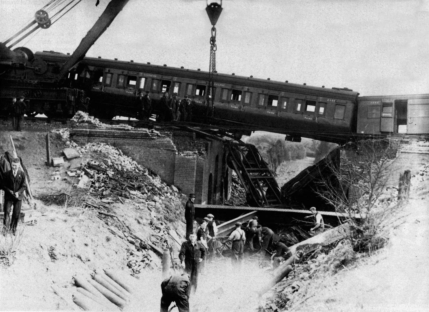 Oak Lane railway bridge-August 16th 1944 after a doodlebug fell next to the bridge.