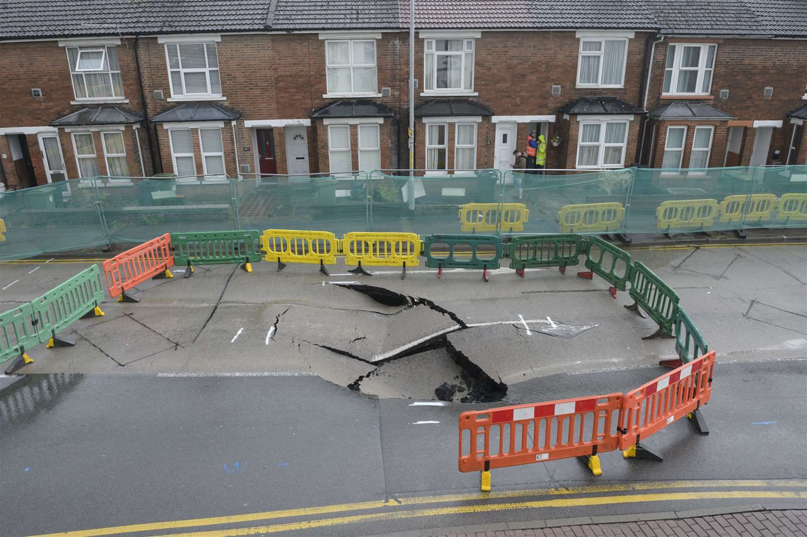 A sink hole opened up on the A26 Tonbridge Road, outside the Taj Barming restaurant at the junction of the A26 and Fountain Lane. Picture: Andy Payton.