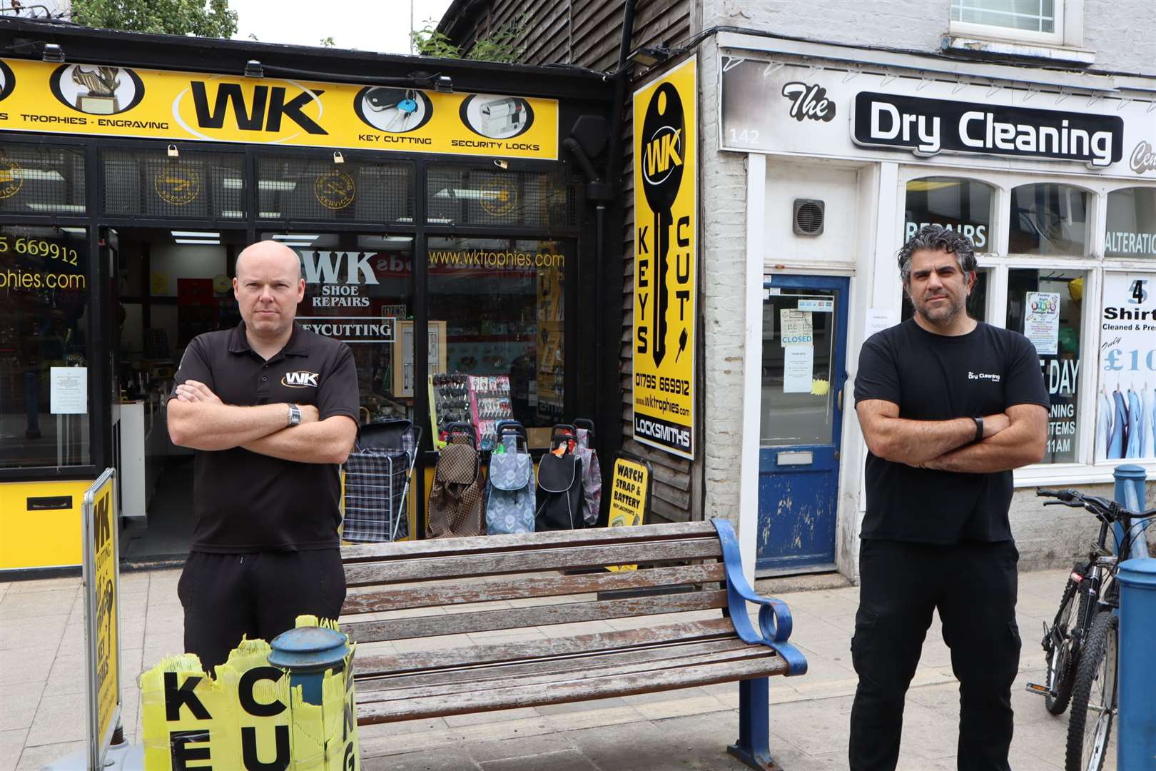 Traders West Parker, left, of WK Key Cutting and dry-cleaner Toygar Hassan in Sheerness High Street. Picture: John Nurden