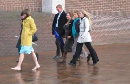 Frances Hutchings, in the yellow coat, leaving Maidstone Crown Court. Picture: ALEX CLARIDGE
