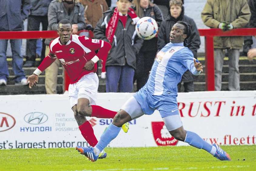 Ebbsfleet winger Anthony Cook gets another cross in (Pic: Andy Payton)