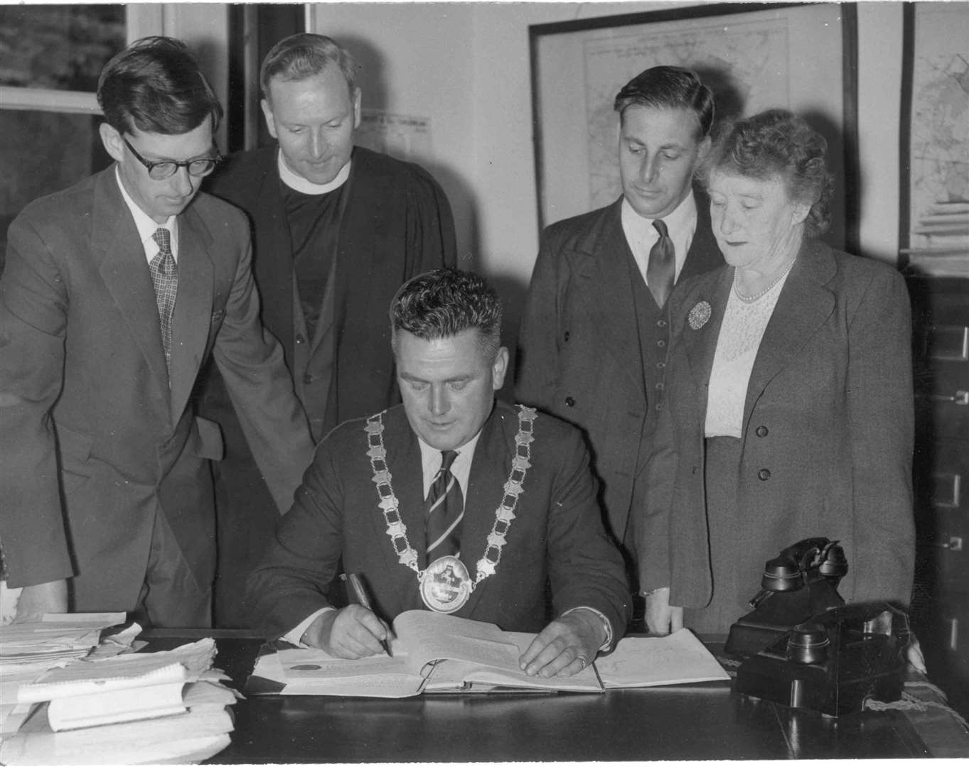 The historic signing of the London overspill agreement in 1959 was made by Ashford urban council chairman Cllr Charles Thomas. It saw many families relocate from the capital to the new housing estates springing up around the town - a trend that continues to this day