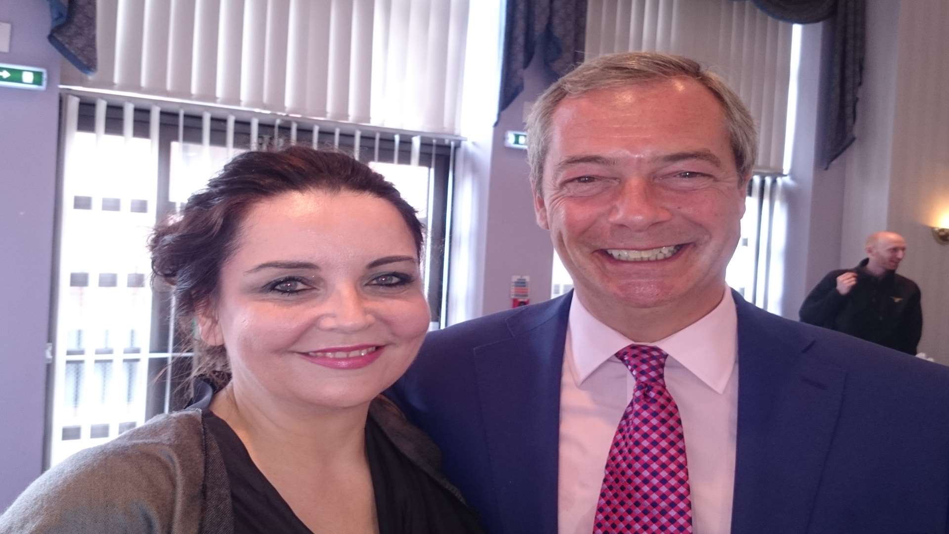 Dartford UKIP parliamentary candidate Elizabeth Jones with UKIP leader Nigel Farage in Nottingham at a Young Independents UKIP Conference in July 2015