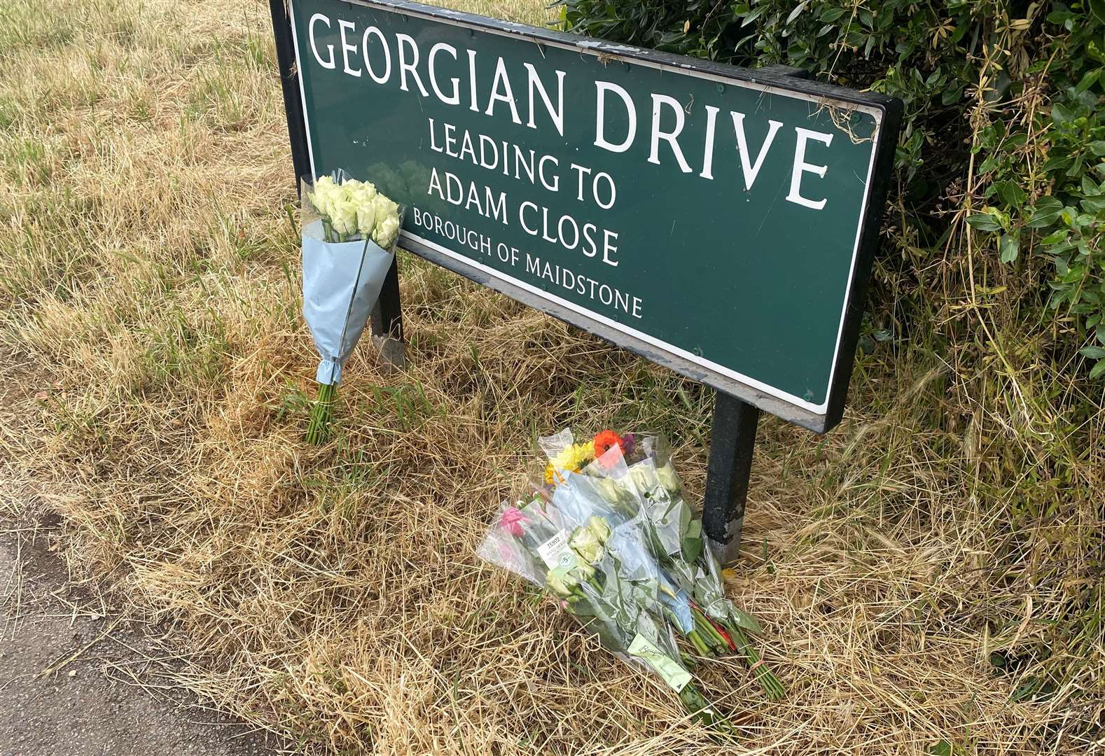Flowers left near the scene of the crash in Coxheath