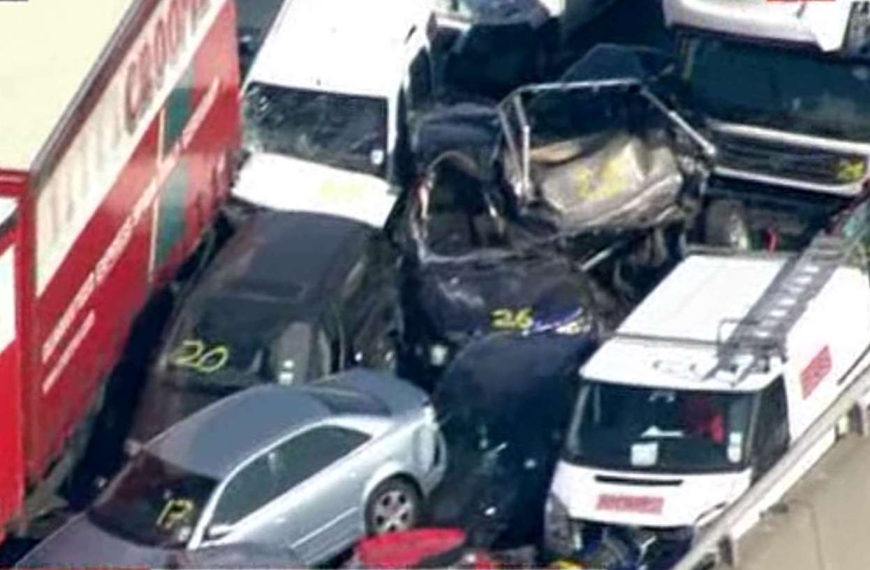 Lorries and cars collided in the early-morning crash. Picture: Sky News