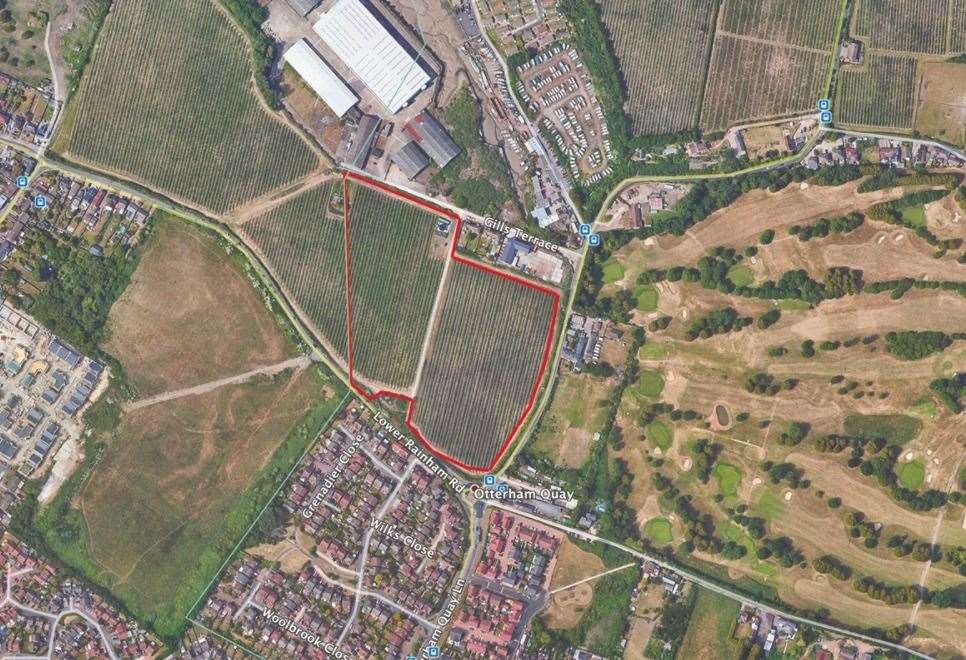 An aerial photo of the site between Otterham Quay Lane and Lower Rainham Road. Picture: Gladman Developments