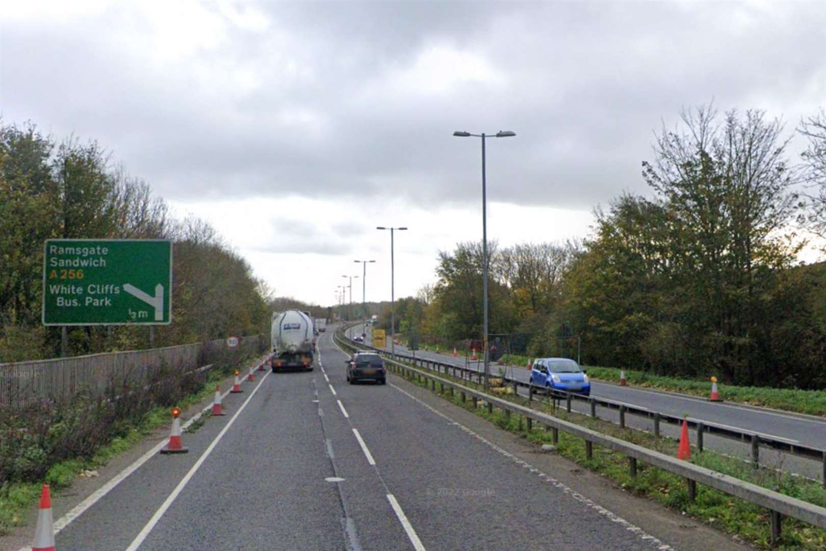 Three vehicles were involved in a crash on the A2 in Dover this morning. Picture: Google