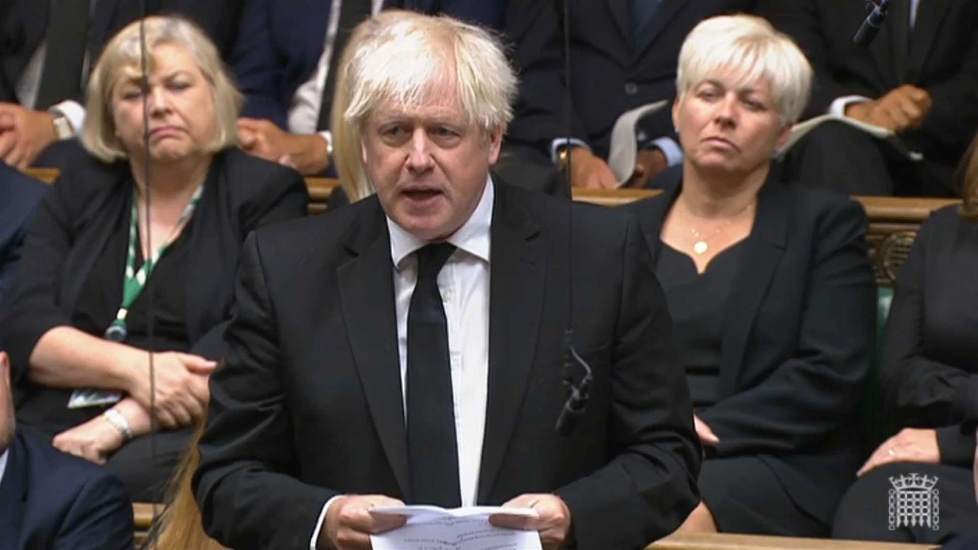 Boris Johnson speaking in the Commons as MPs paid tribute to the Queen (PA)