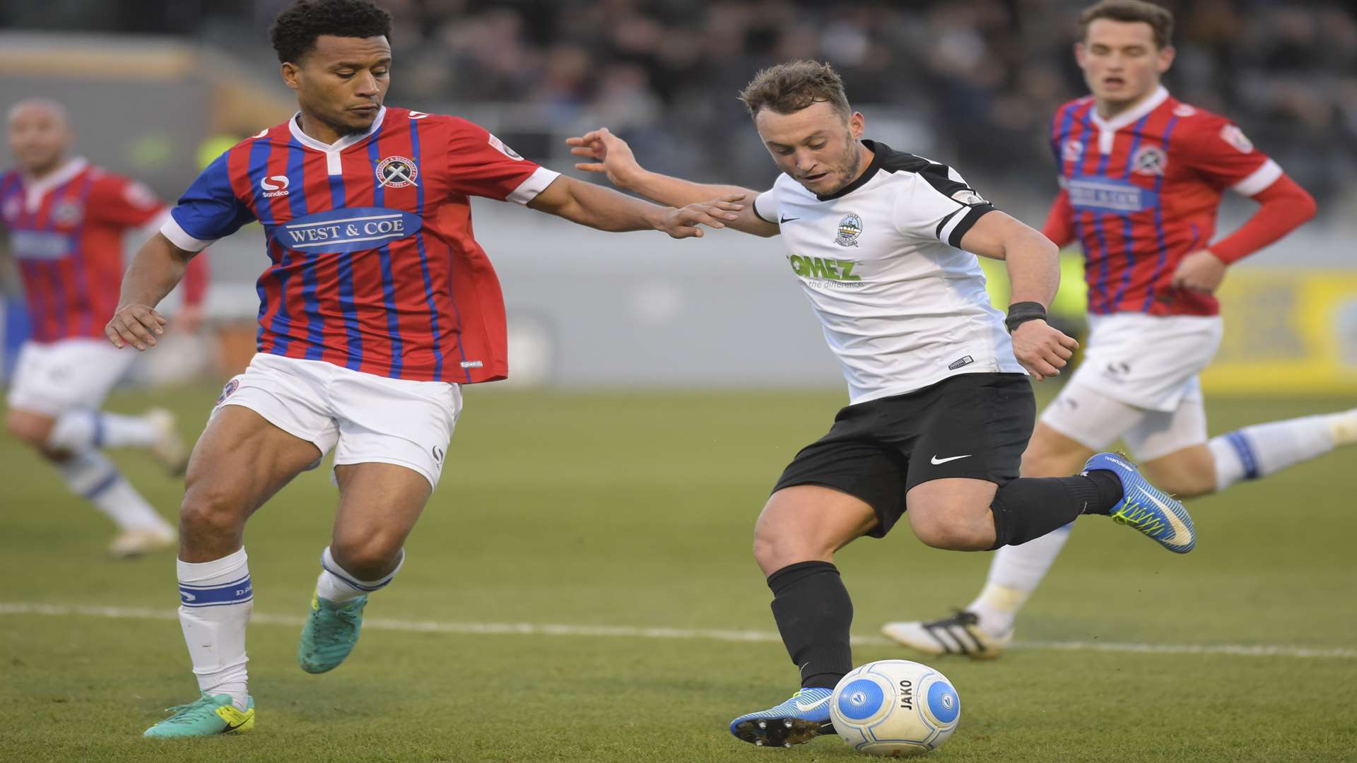 Dover striker Ricky Miller in action against Dagenham on Saturday. Picture: Tony Flashman