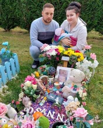 David and Elena with Lola at Rosanna's grave