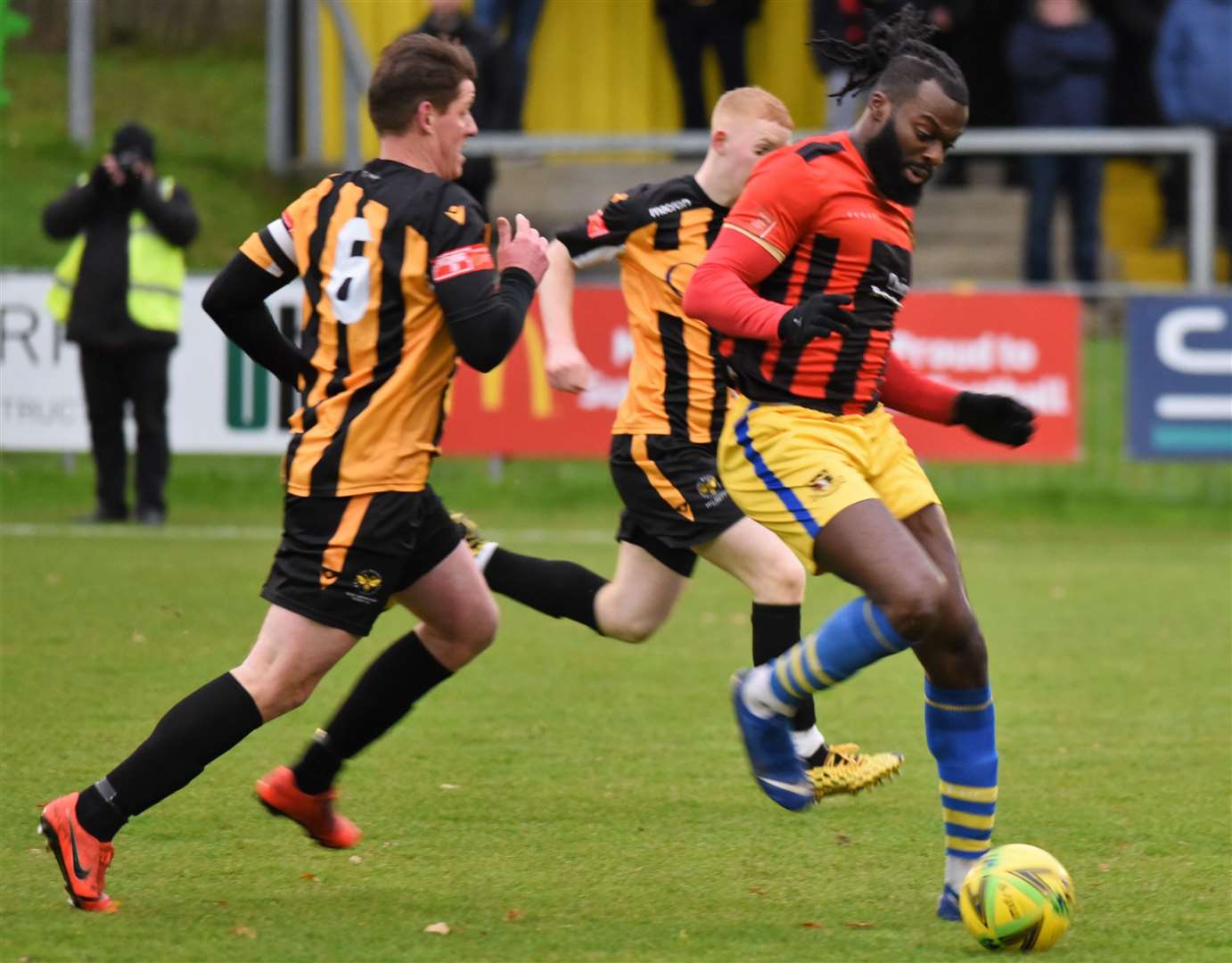 Duane Ofori-Acheampong in action for the Brickies at East Grinstead Picture: Ken Medwyn