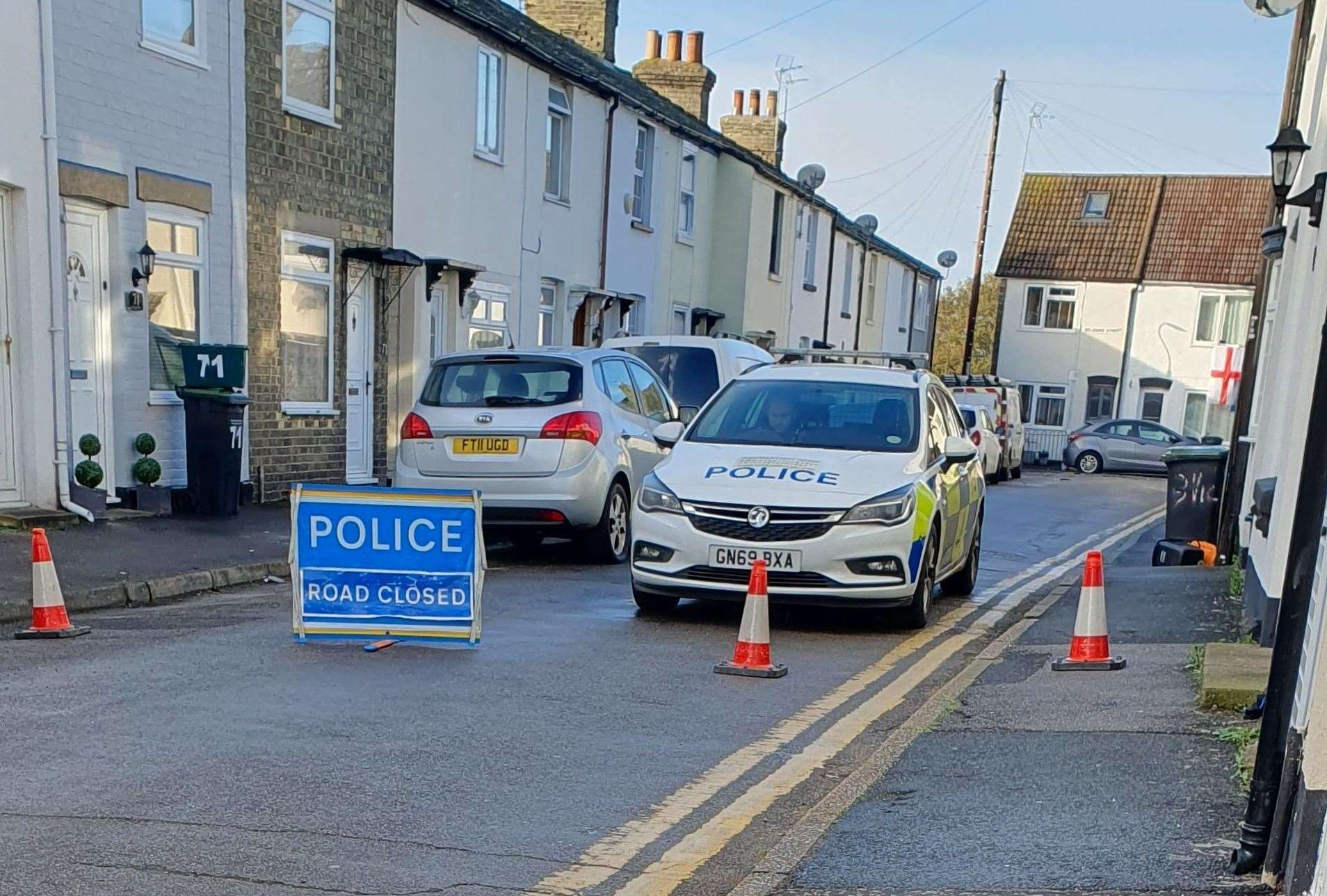 Police and a bomb squad were called to Belgrave Street, Eccles, near Aylesford, after a replica hand grenade was found in a garden. Picture: Lucy Peppercorn