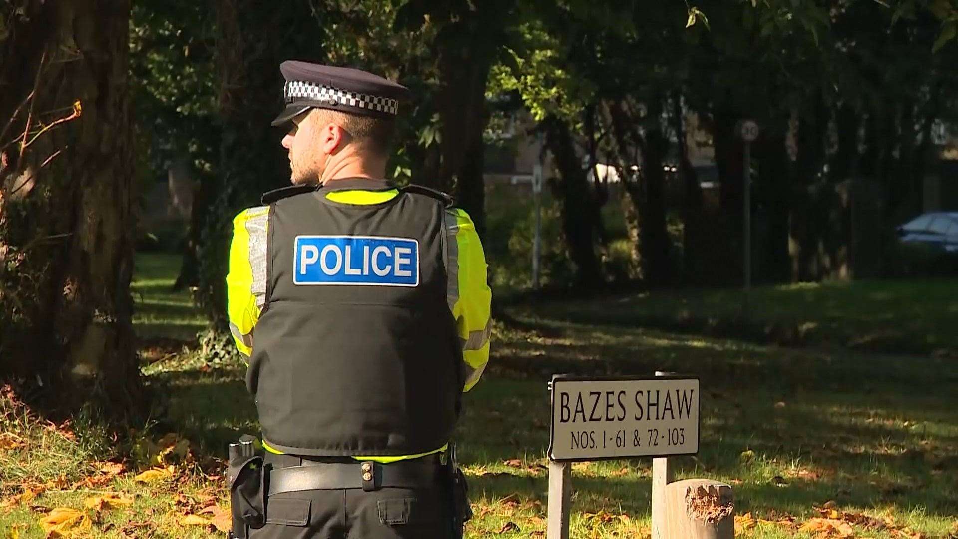 Police in Bazes Shaw in New Ash Green, before the arrival of the jury in the Sarah Wellgreen murder trial (18304978)