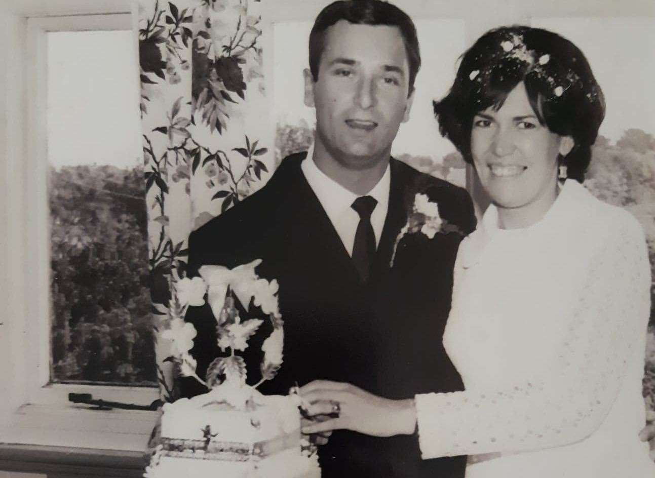 Mr and Mrs Relf cutting their wedding cake on August 30, 1969
