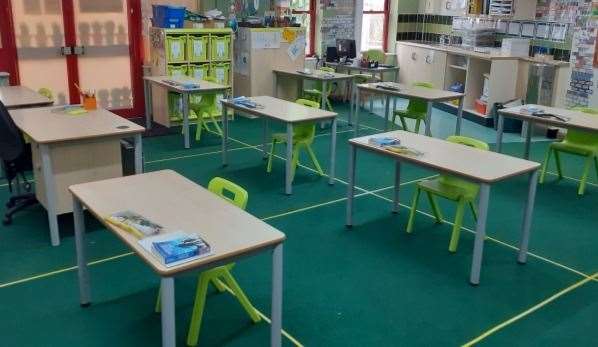 Head teacher Howard Fisher shared photos of what a Year 6 'bubble of eight' classroom will look like at St George's Primary School