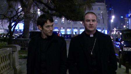 Simon Quarterman (left) as Fr. Ben Rawlings and Evan Helmuth as Fr. David Keane. Picture: PA Photo/Paramount Pictures UK