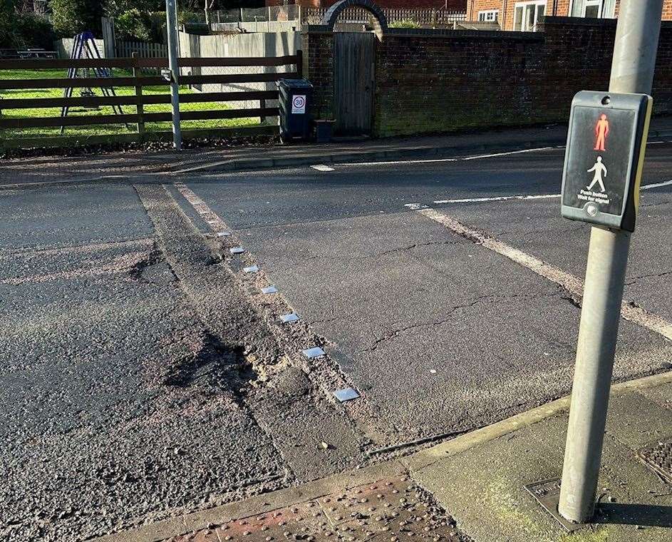 A pothole at a pedestrian crossing in St Michaels. Picture: David Ward
