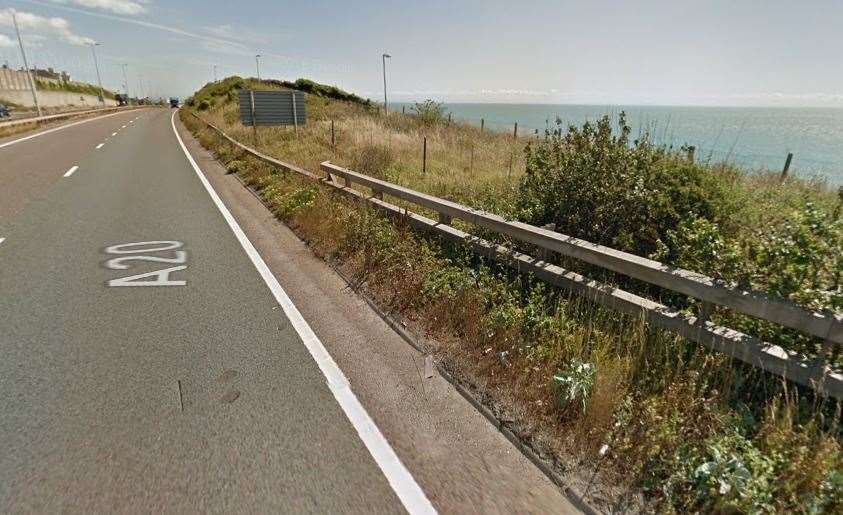 It is thought the migrants walked over a footbridge near Shakespeare Beach and crossed the A20 at Aycliffe. Picture: Google Street View