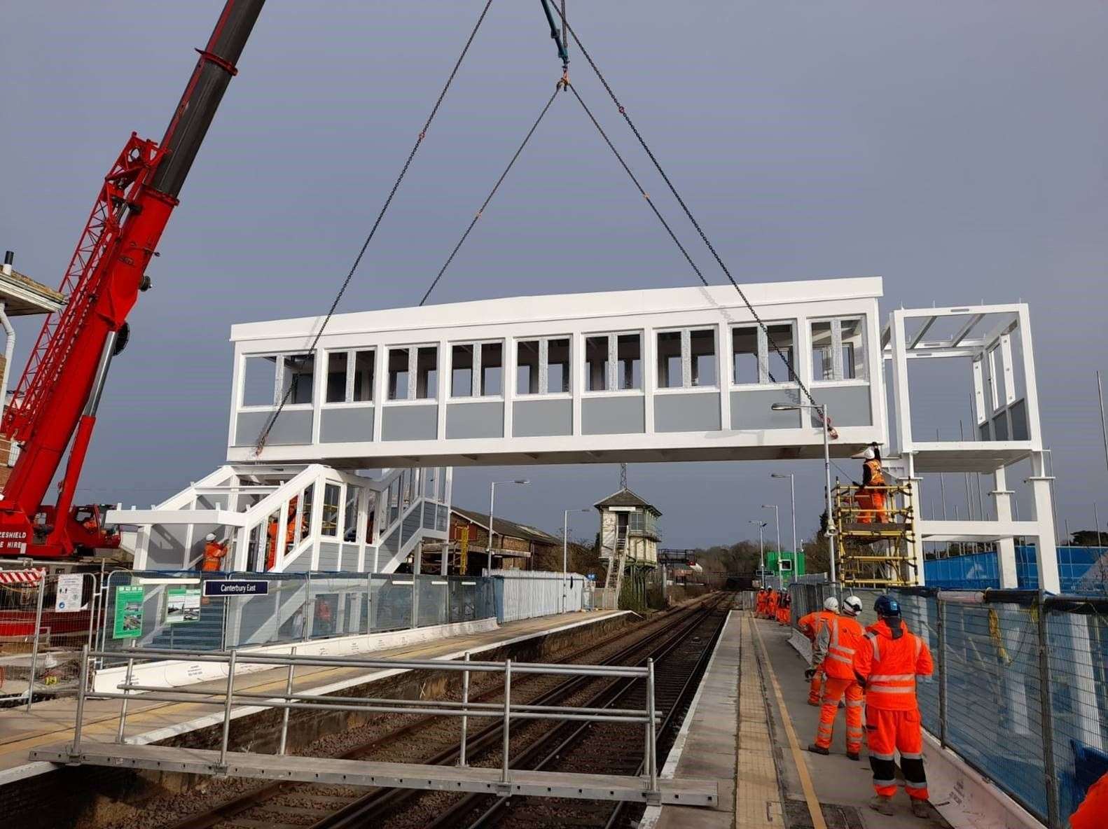 The bridge being lowered into position earlier this year. Pictures: Network Rail