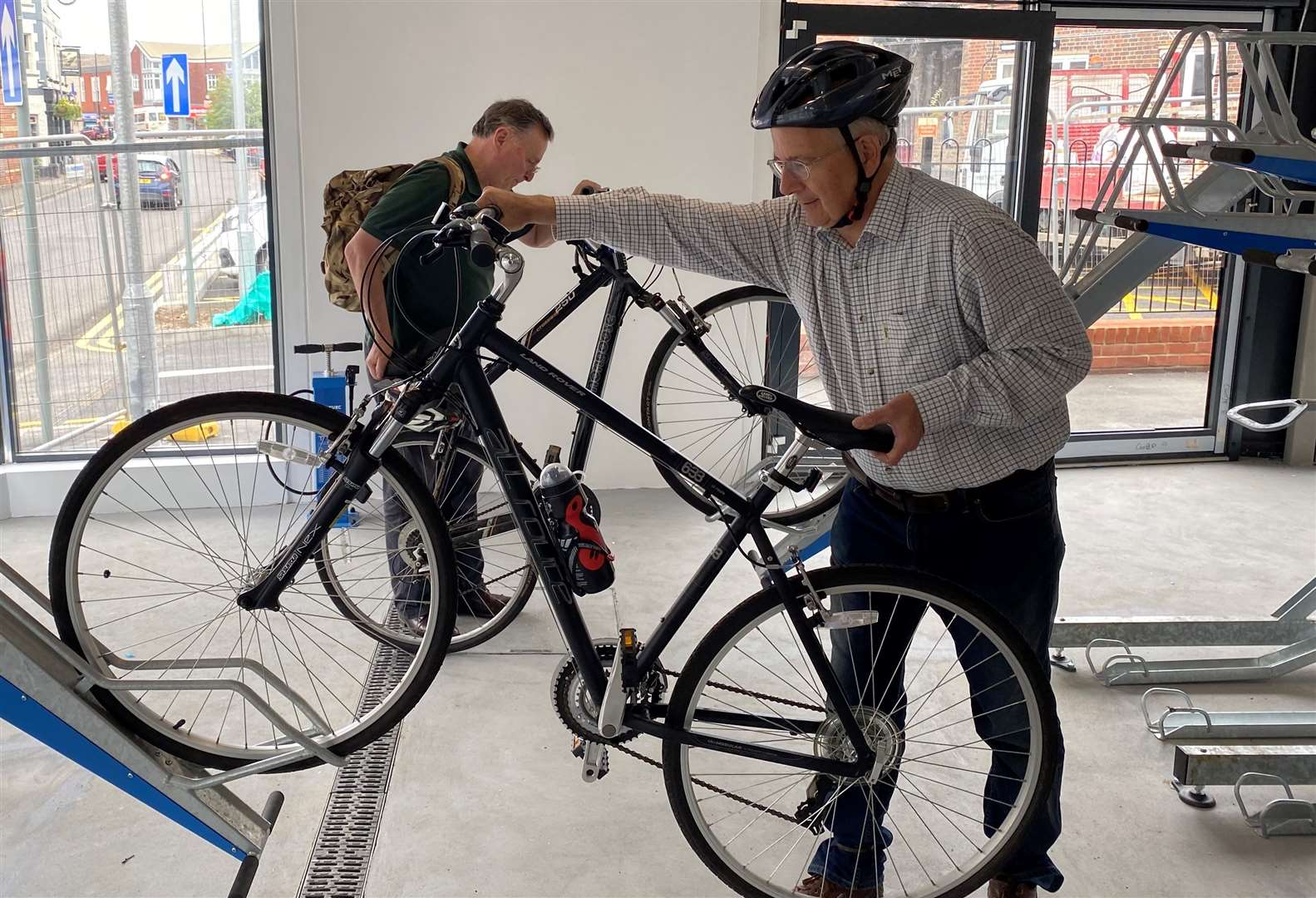 Tonbridge councillors Richard Long and Michael Payne visit the cycle hub which is near completion