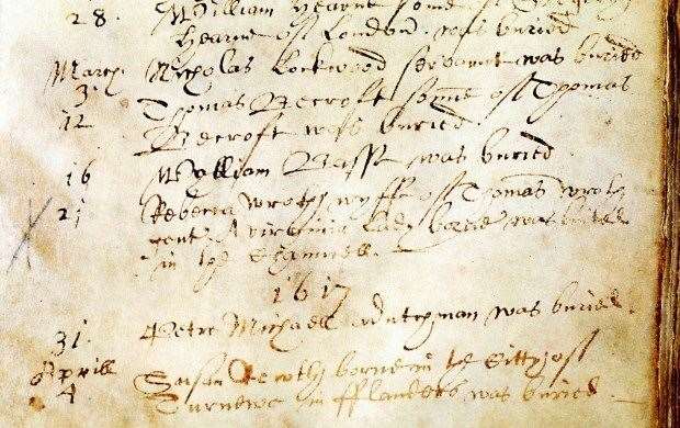 Burial records relating to Pocahontas. Picture: Medway Archives