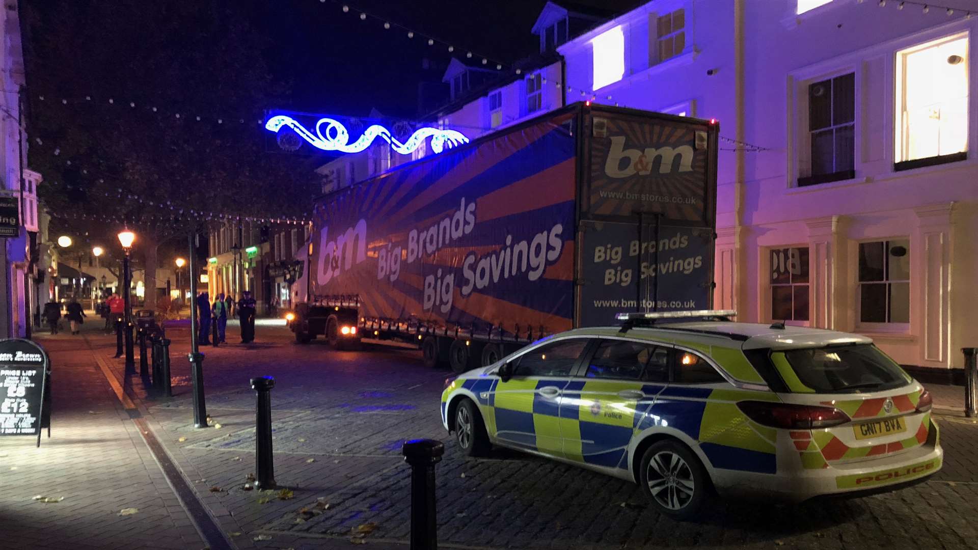 The lorry pulled down Christmas lights on Thursday night. Picture: Steve Salter
