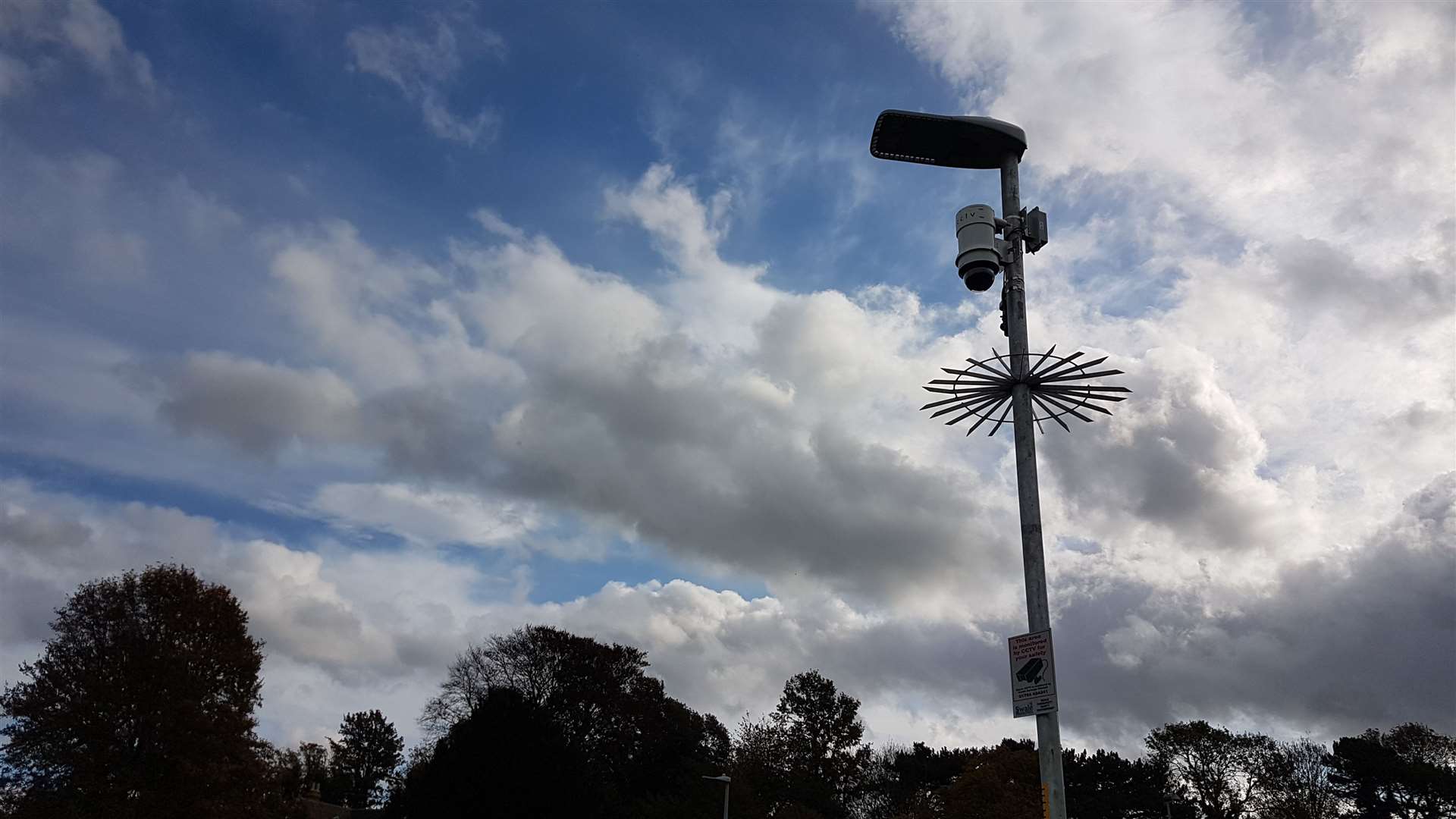 The CCTV camera at Faversham Rec, showing the anti-climb spikes in place