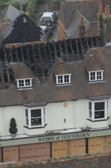 The badly-damaged roof of Webbs of Tenterden