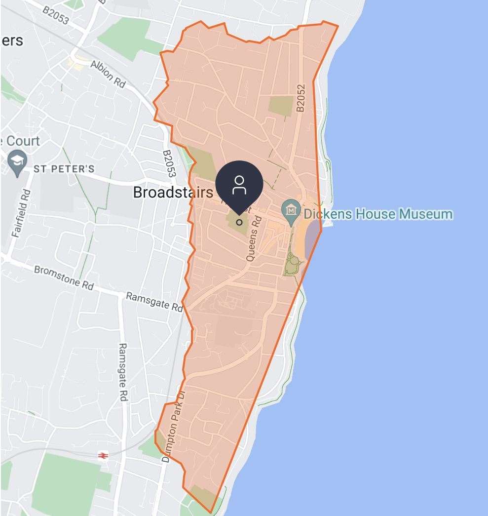 A map shows the area in Broadstairs which has lost power. Picture: UK Power Networks