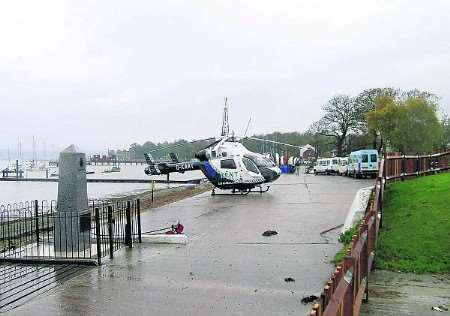 The Kent Air Ambulance lands in Upnor . Picture by reader Fred Trice