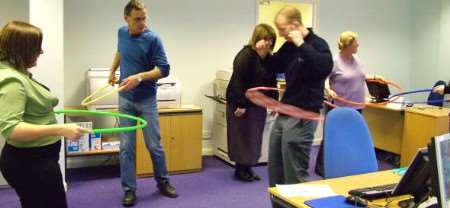 Hard at work - keeping fit in the water firm's offices