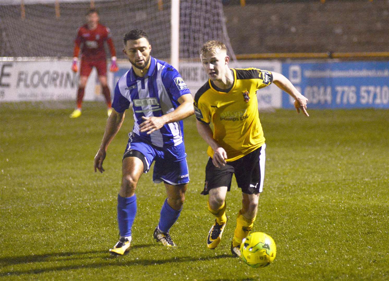 Alfie Paxman on the ball for Folkestone against Bishop's Stortford Picture: Paul Amos