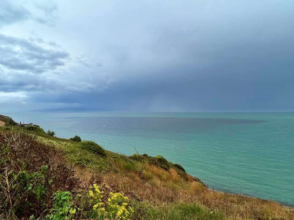 Staining was visible in the sea off Folkestone yesterday. Photo: Martin Stone