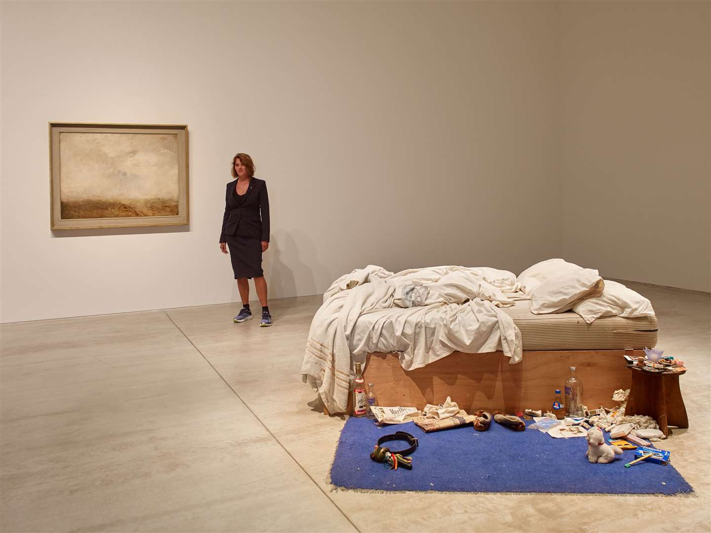 Tracey Emin and her My Bed when it went on display at the Turner Contemporary in her home town of Margate in 2017