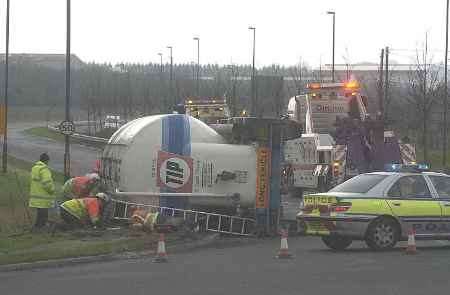 The scene shortly after the lorry overturned. Picture: MATTHEW WALKER