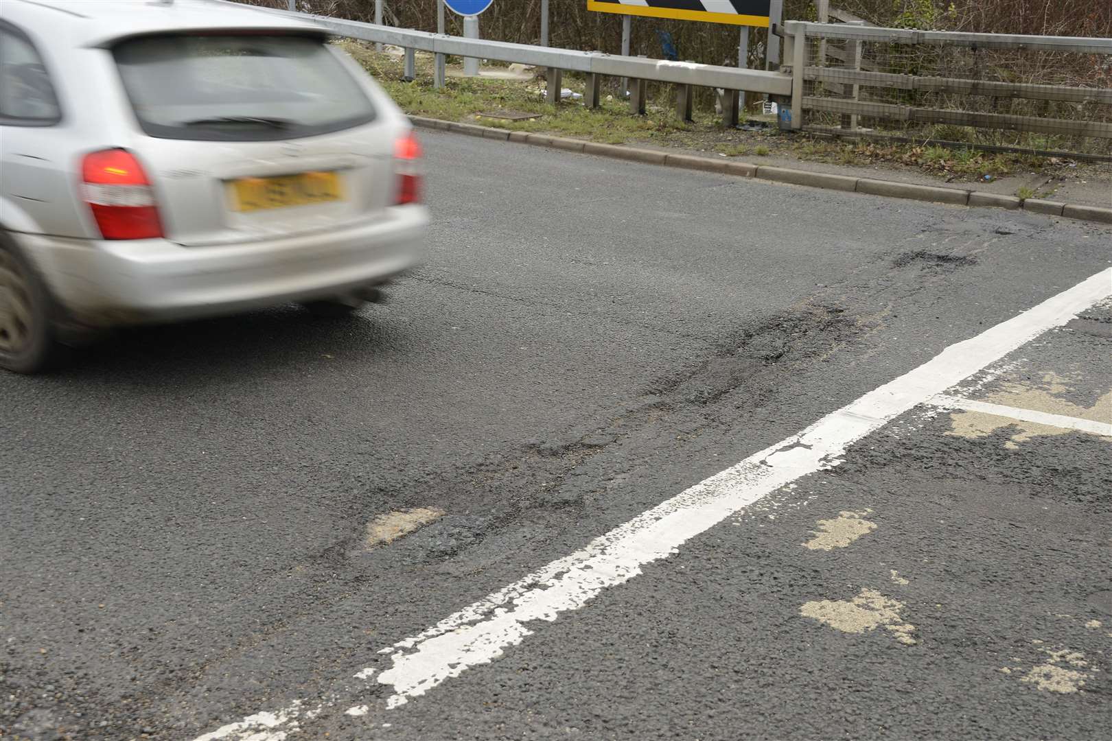 The uneven road surface at Brenley Corner, pictured in 2018 before remedial work was carried out