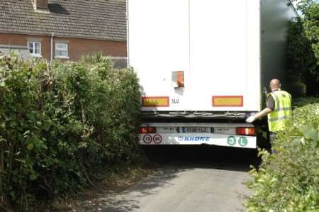 Lorry stuck fast in Mereworth last July