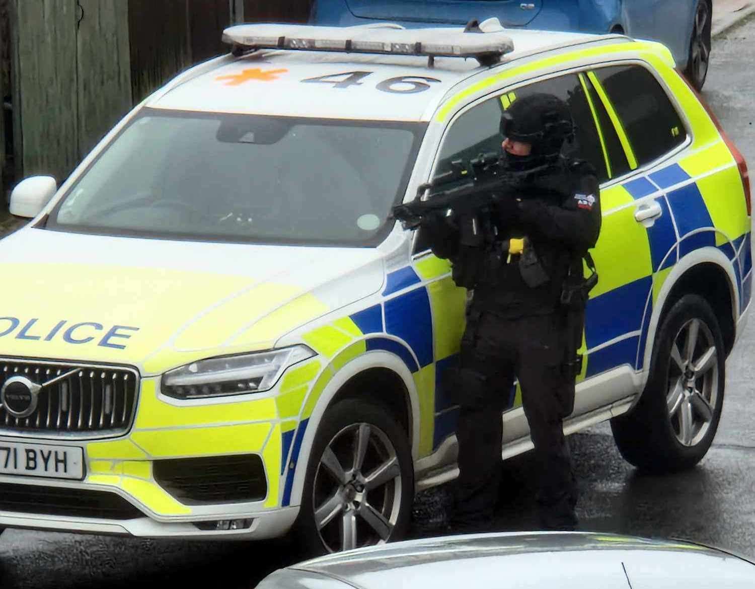 Armed police in Sheldwich Close, Stanhope