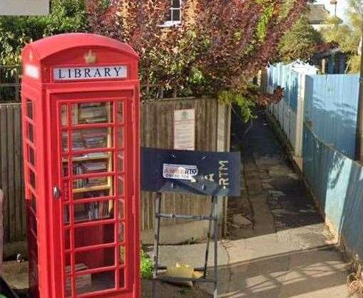 A phone box in Whitstable that has been converted into a library