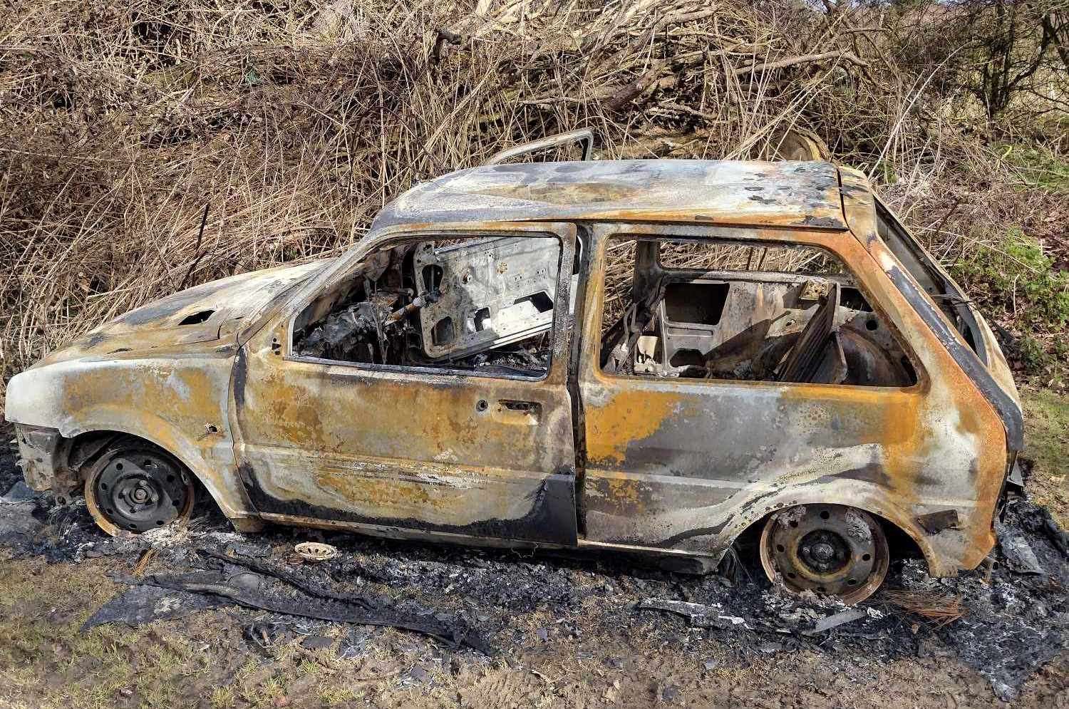 Liam Crook's 1994 Rover Metro was stolen and left burnt out in Milstead. Picture: Liam Crook