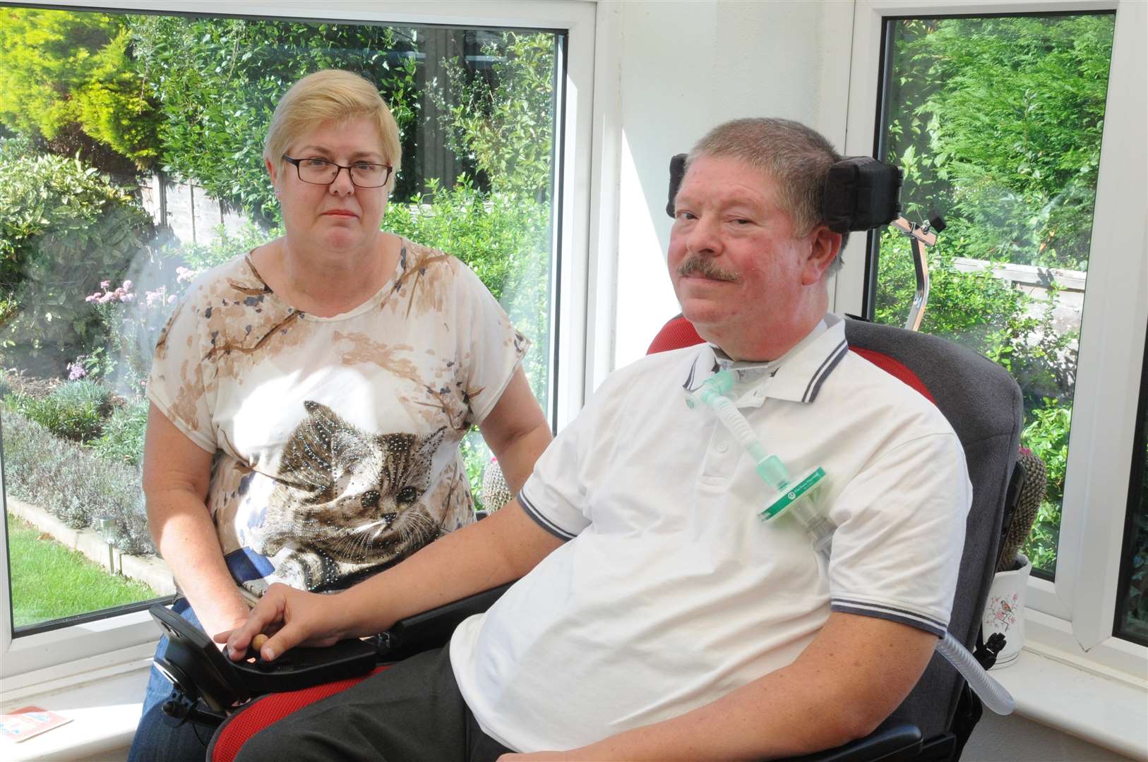 Sue and Mark Bishop who have had great difficulty getting his faulty wheelchair repaired over the past three months
