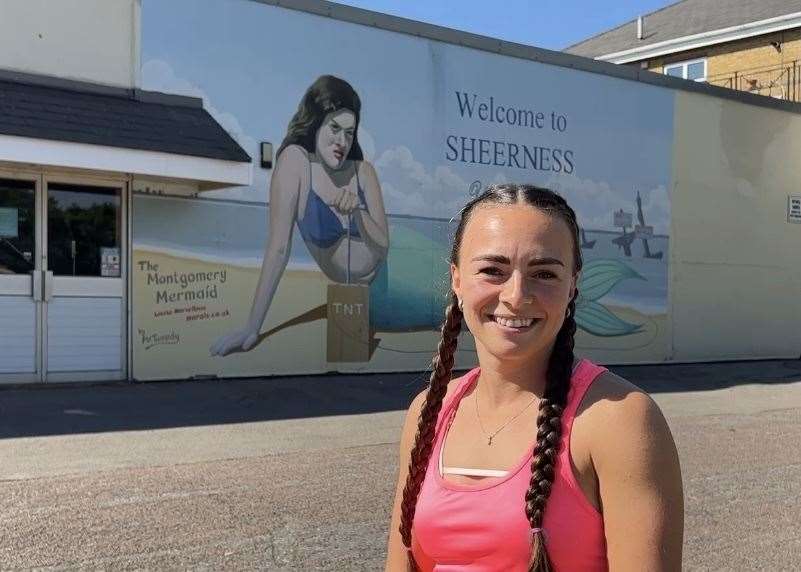 Natalie Long made a viral TikTok of her running to the Sheerness mermaid mural