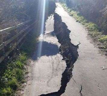 The footpath collapse near Forstal Road industrial estate in Aylesford