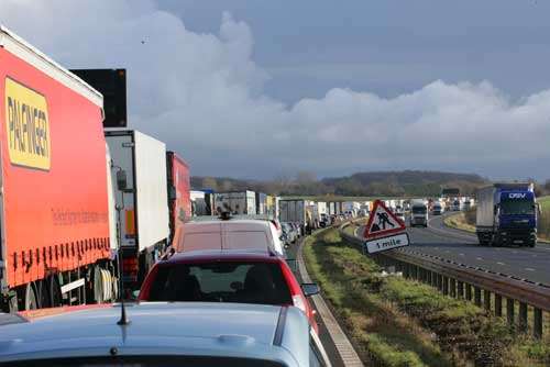 Traffic queueing during Operation Stack on Wednesday. Picture: MARTIN APPS
