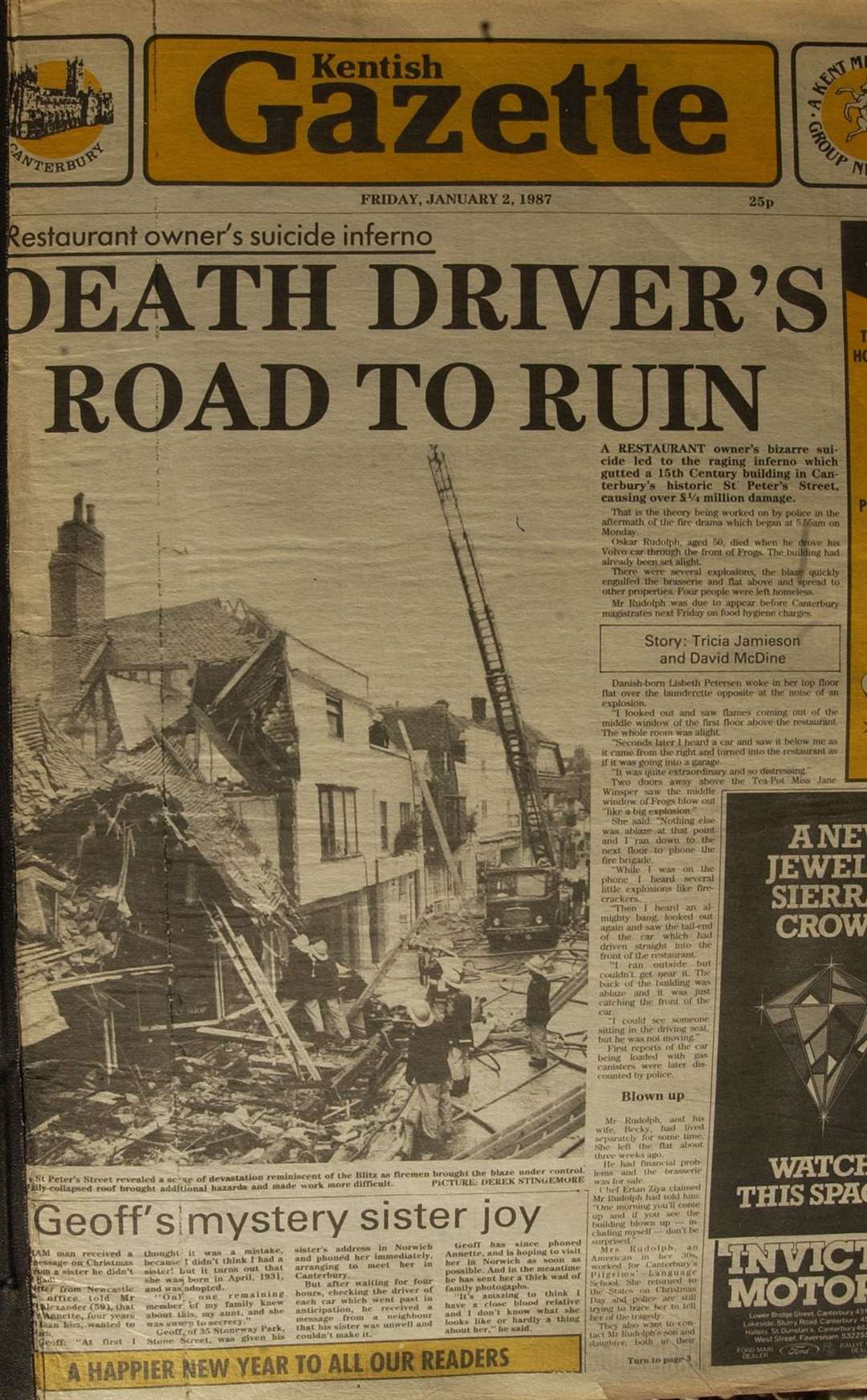 The Kentish Gazette front page on January 2, 1987